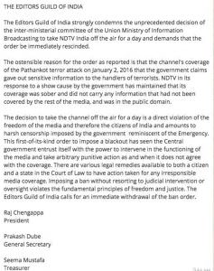 Editors Guild of India EGI NDTV statement