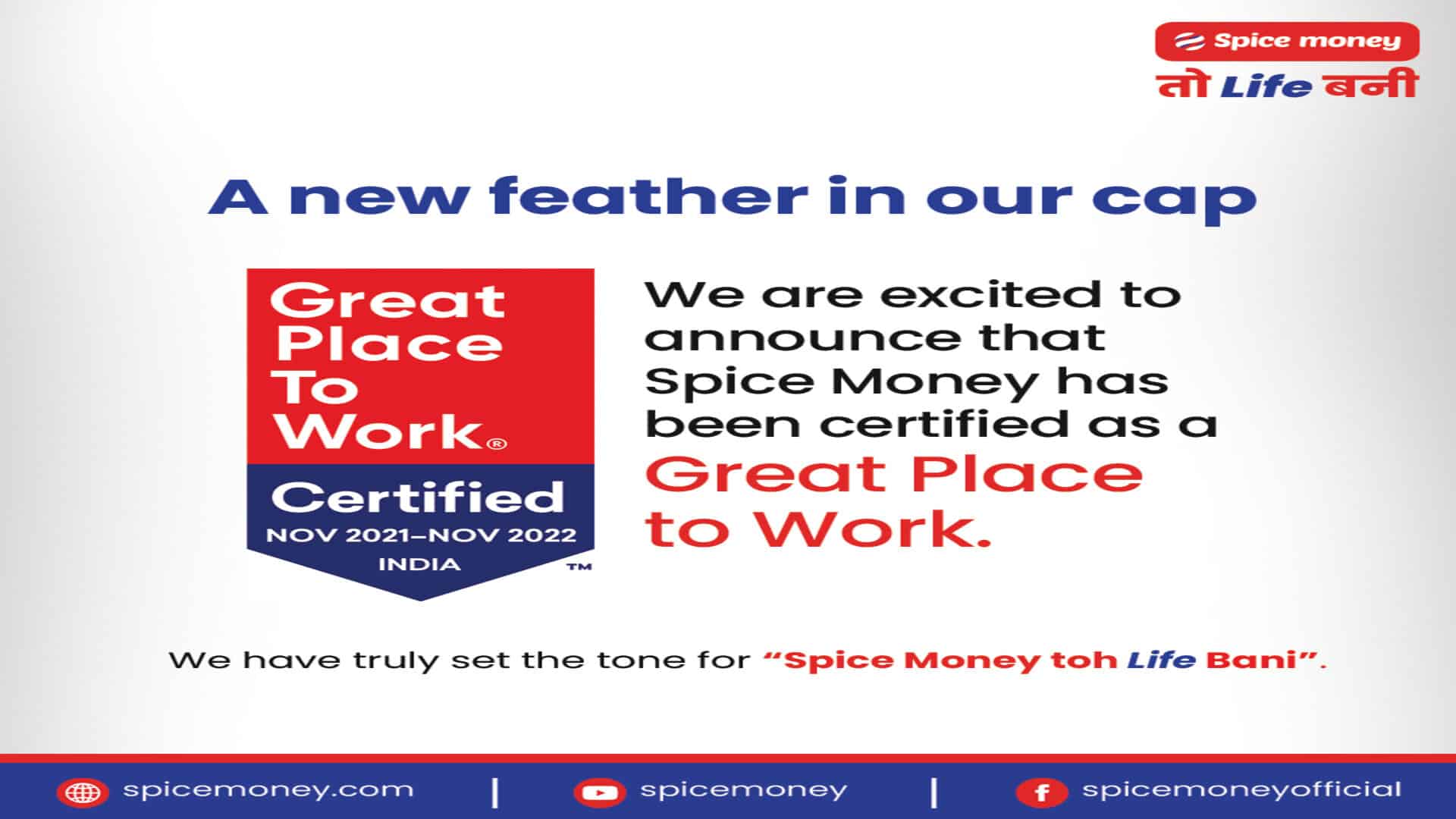 Spice Money earns prestigious Great Place to Work certification