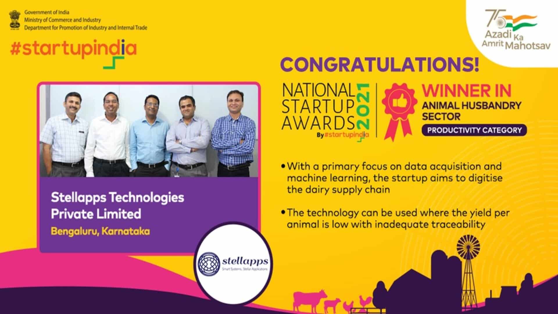 Stellapps wins National Startup Award 2021 in Animal Husbandry sector