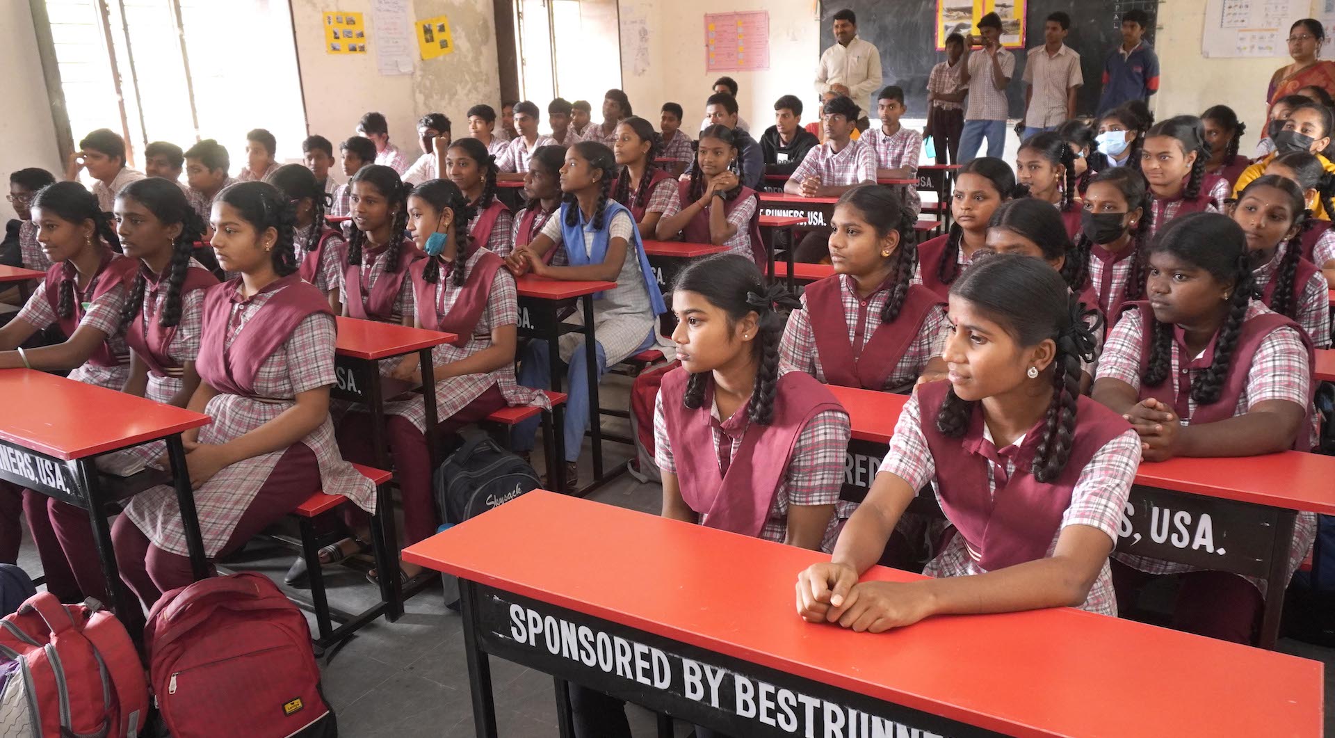 46 school desks worth Rs 1.6 lakh donated to a Govt School at Jeedimetla
