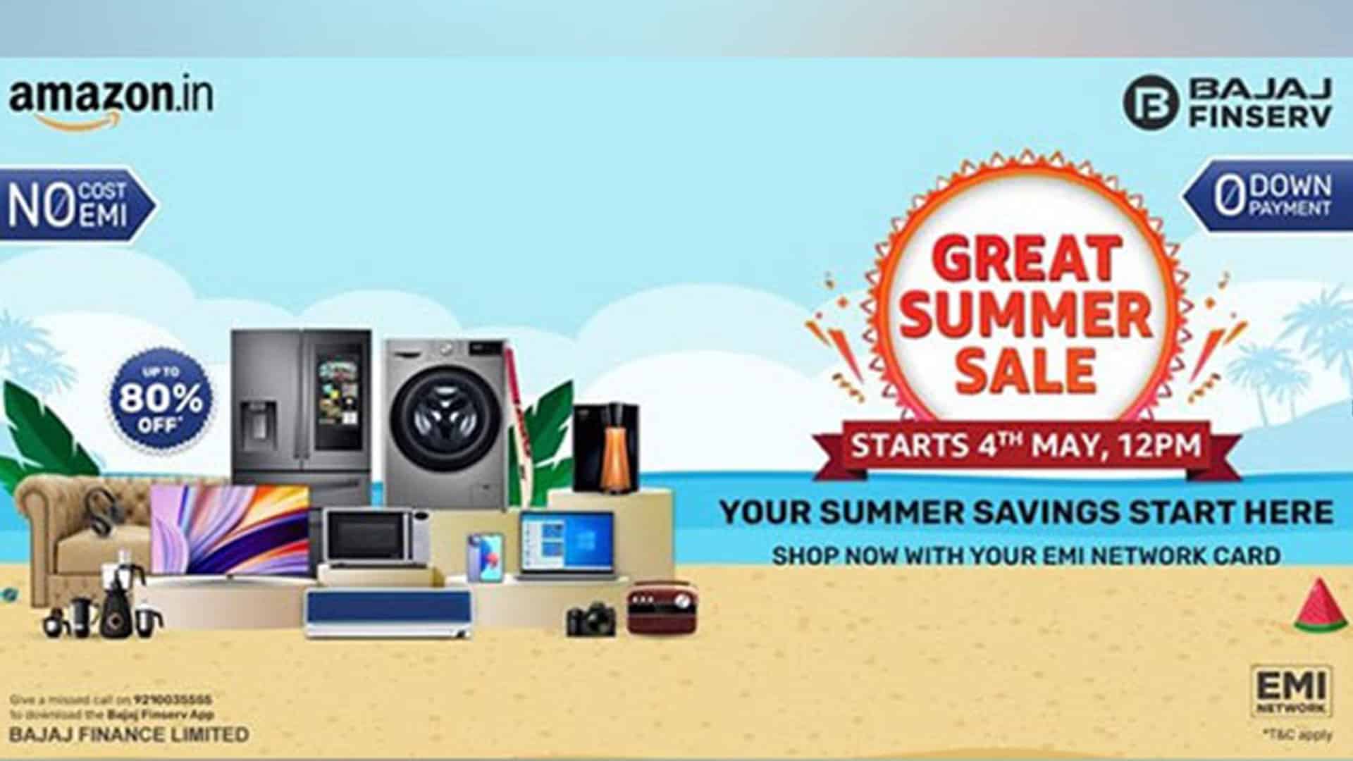 Amazon Great Summer Sale - Exclusive No Cost EMI Offers on Bajaj Finserv EMI Network Card