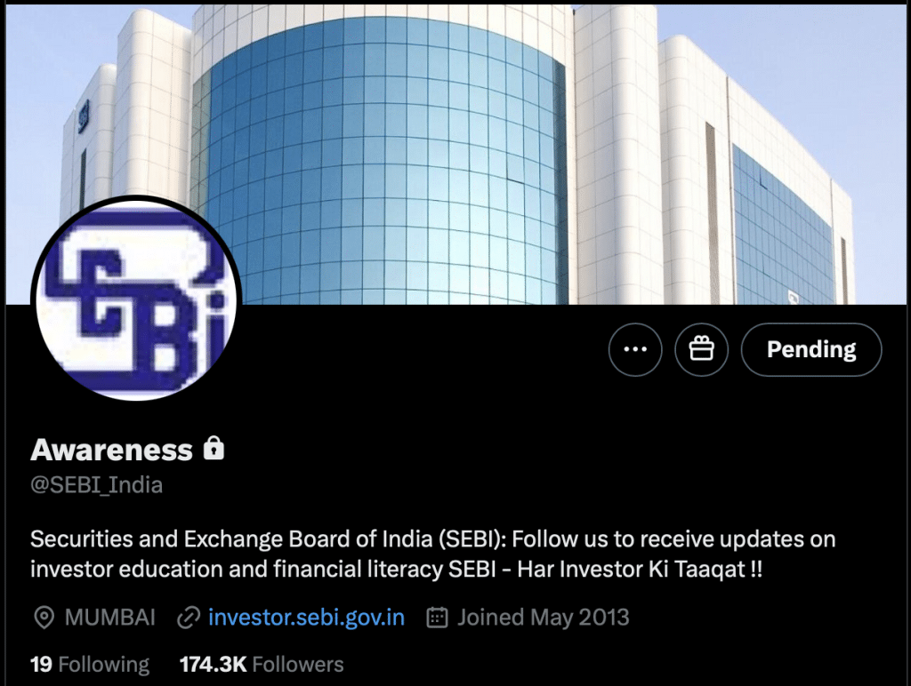 SEBI X Profile with the Display name 'Awareness' - what an oxymoron?