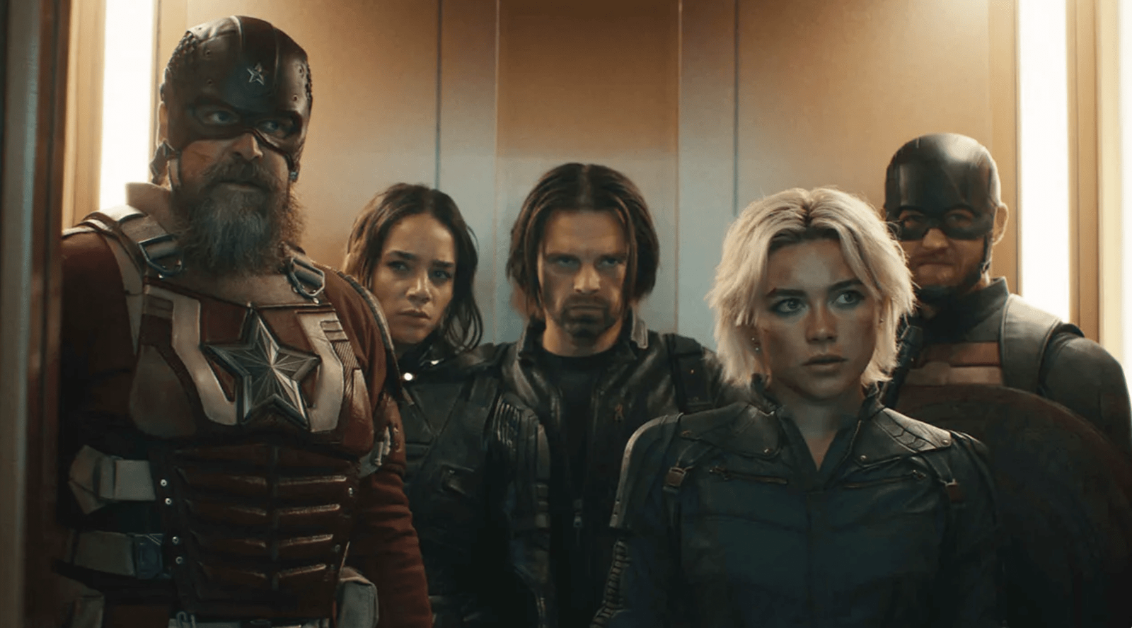 Marvel’s ‘Thunderbolts’ Super Bowl Trailer Unleashes Chaos – Meet the MCU’s Most Unhinged Team Yet Florence Pugh,  Bucky Barnes/The Winter Soldier played by Sebastian Stan, John Walker/U.S. Agent, played by Wyatt Russell, Alexei Shostakov/Red Guardian played by David Harbour,  Ava Starr/Ghost played by Hannah John-Kamen, Antonia Dreykov/Taskmaster played by Olga Kurylenko. CIA Director Valentina Allegra de Fontaine leads this ensemble, portrayed by Julia Louis-Dreyfus