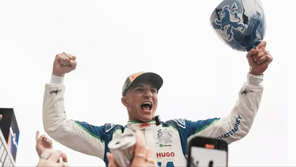 Isack Hadjar with his broken Dutch GP Trophy