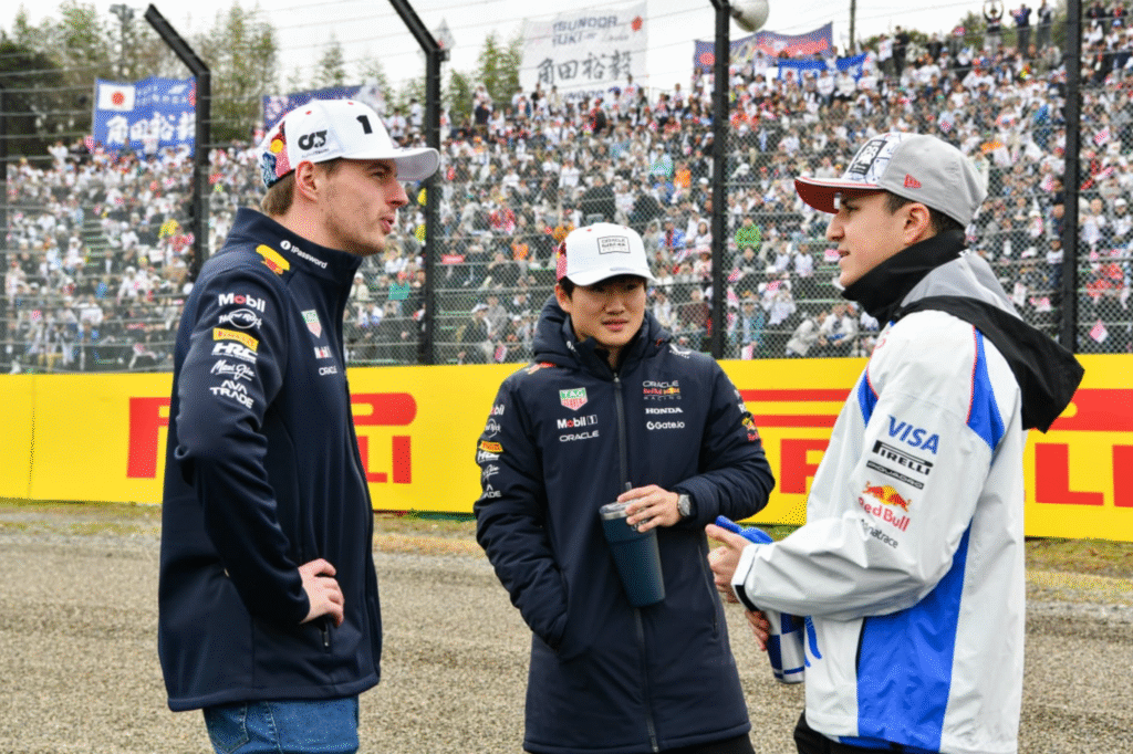 Max Verstappen with Isack Hadjar and Yuki Tsunoda - Red Bull Racing