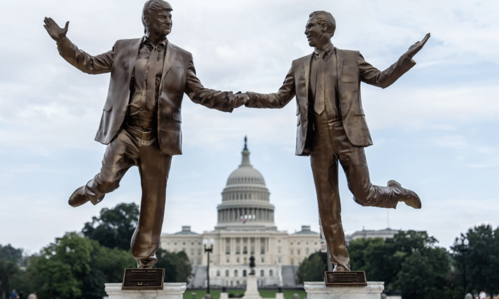 Statue with President Donald Trump holding hands with sex offender Jeffrey Epstein on the National Mall