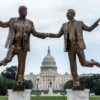 Statue with President Donald Trump holding hands with sex offender Jeffrey Epstein on the National Mall