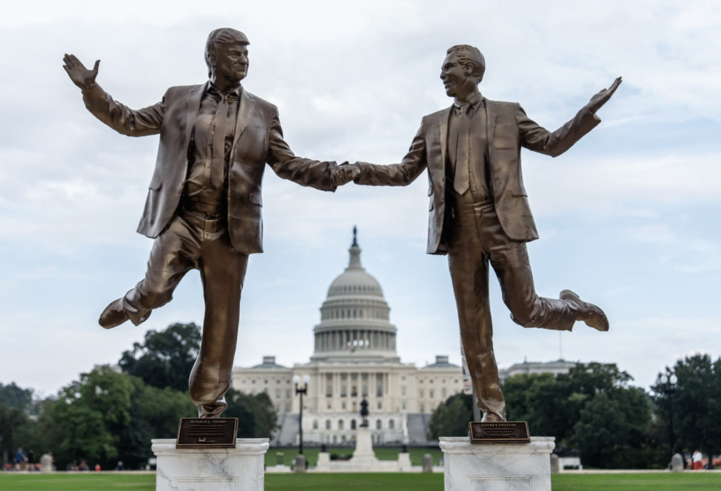 Statue with President Donald Trump holding hands with sex offender Jeffrey Epstein on the National Mall