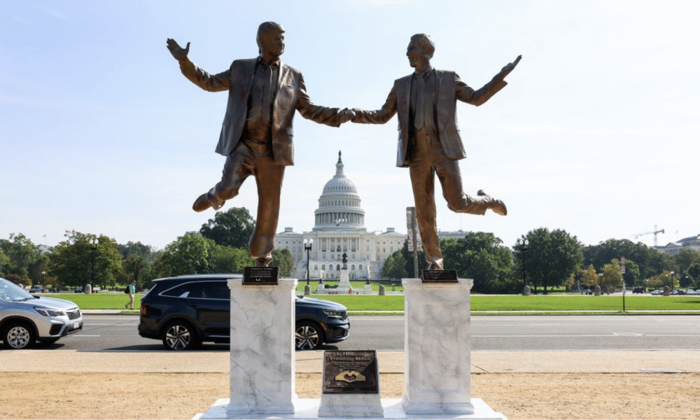 Trump-Epstein Statue Removed From National Mall After Stirring Uproar Secret Handshake project friendship