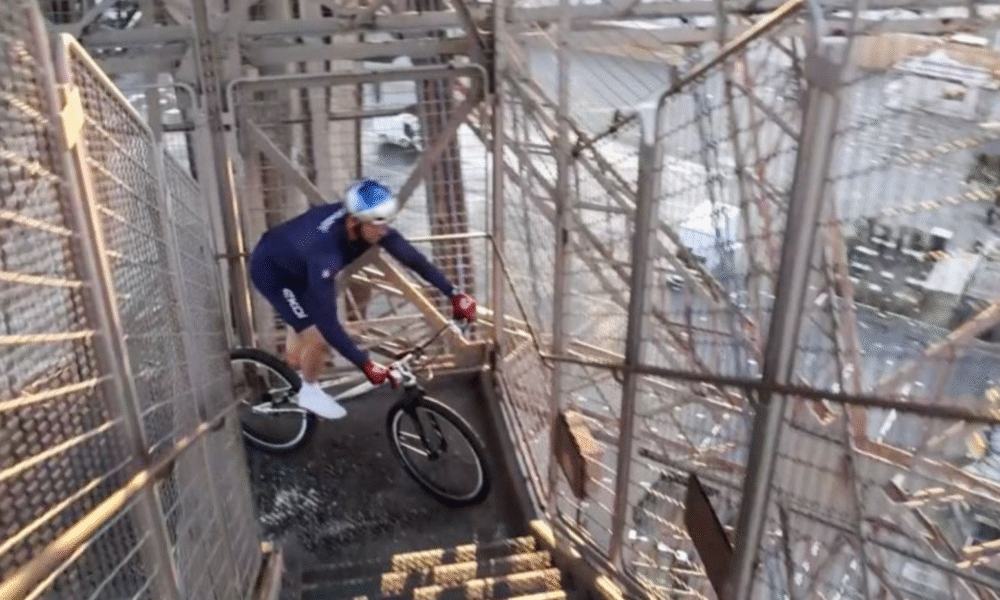 Aurelien Fontenoy Cycling Up the Eiffel Tower