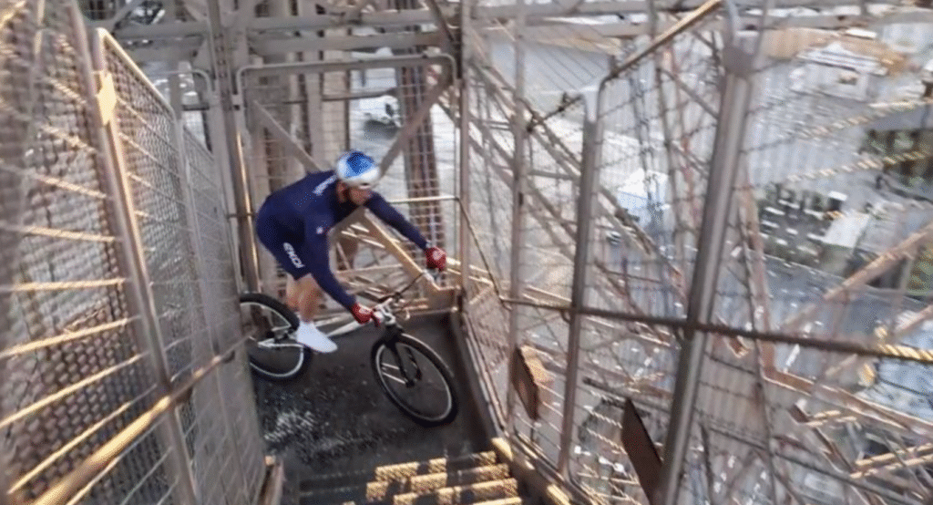 Aurelien Fontenoy Cycling Up the Eiffel Tower