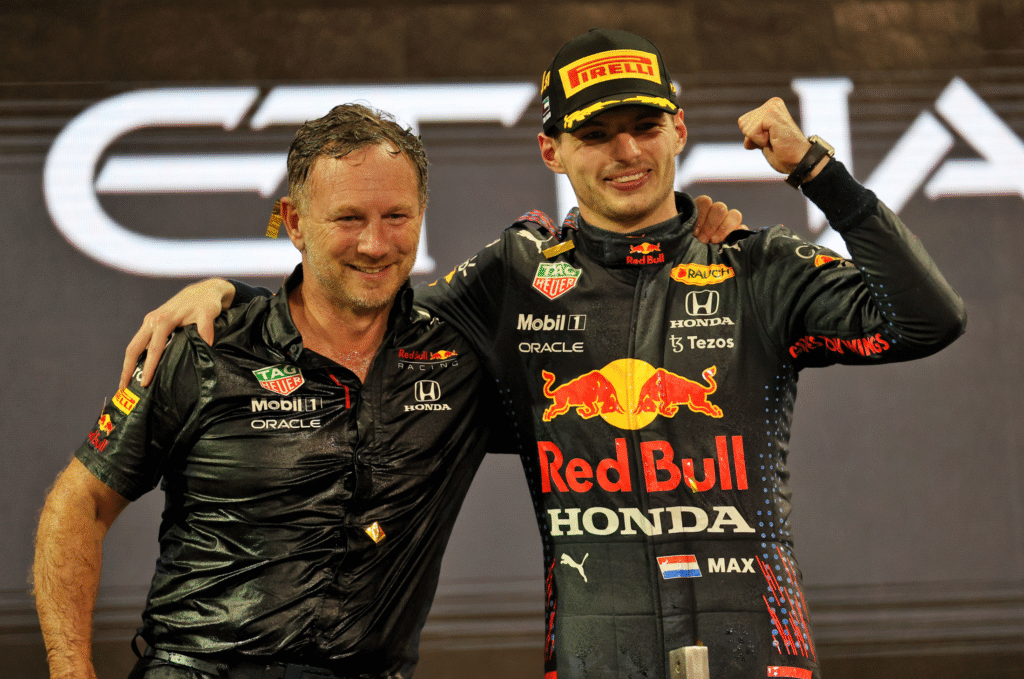 Christian Horner and Max Verstappen