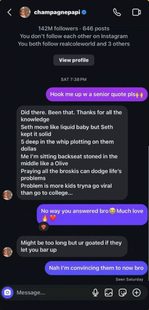 Drake Instagram DM Verse