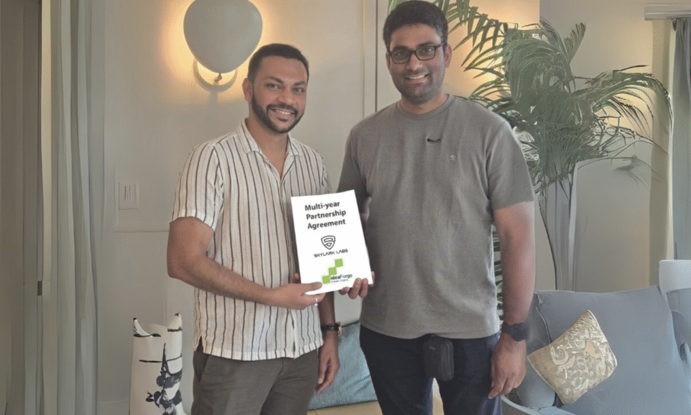 Leaders from Skylark Labs and ideaForge sign a $35M, five-year partnership agreement to scale AI-powered drone operations