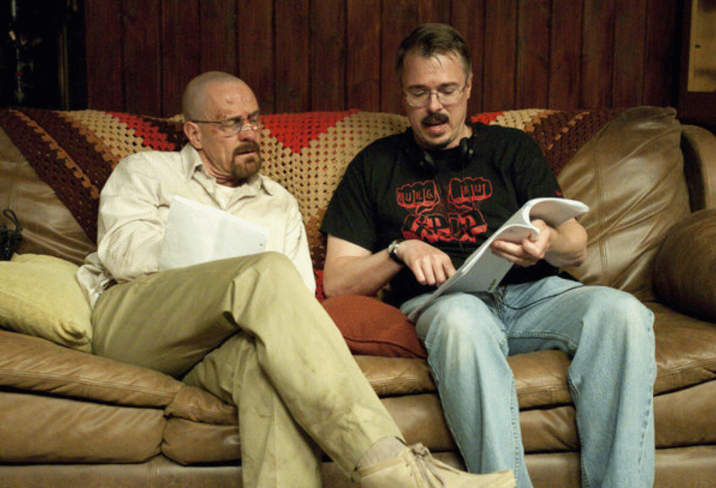 Vince Gilligan with Bryan Cryanston on the sets of Breaking Bad