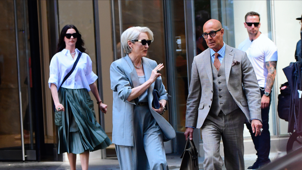 'The Devil Wears Prada 2' Filming - Meryl Streep with Stanley Tucci and Anne Hathaway