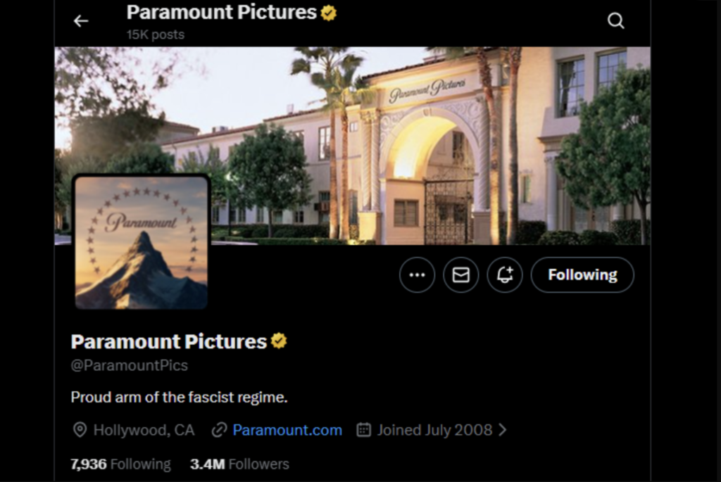Paramount Pictures X Profile Hacked