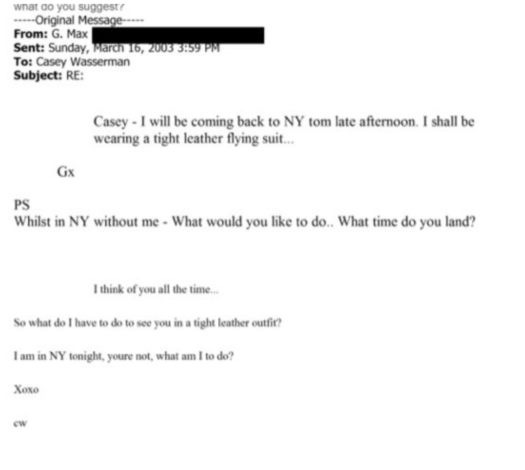 Casey Wasserman and Ghislaine Maxwell Email Exchange