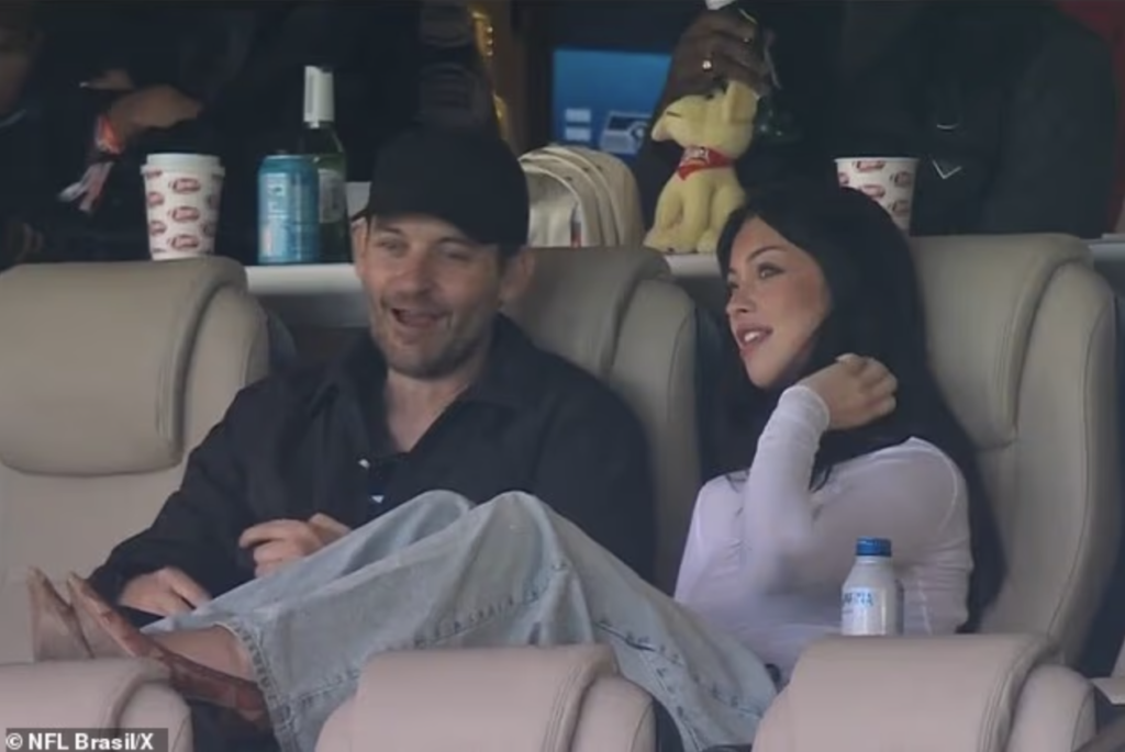 Tobey Maguire with Influencer Mishka Silva at the Super Bowl