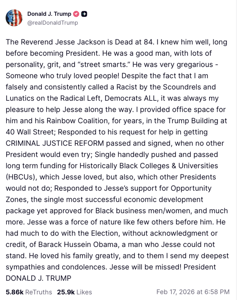 Trump's Post on Racism claims and Jesse Jackson