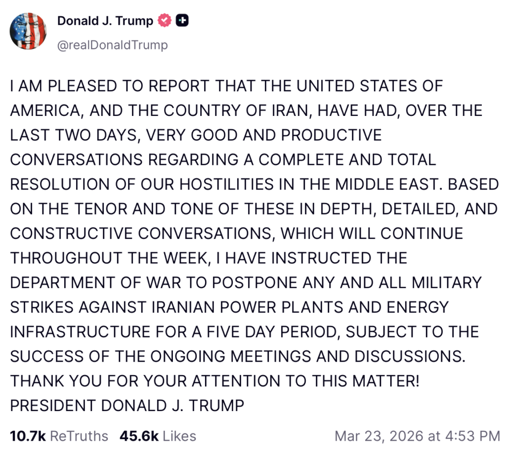 Trump Social Media Post on Temporary Iran Ceasefire