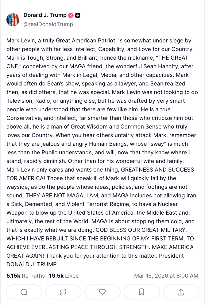 Trump backing Mark Levin in MAGA vs MAGA