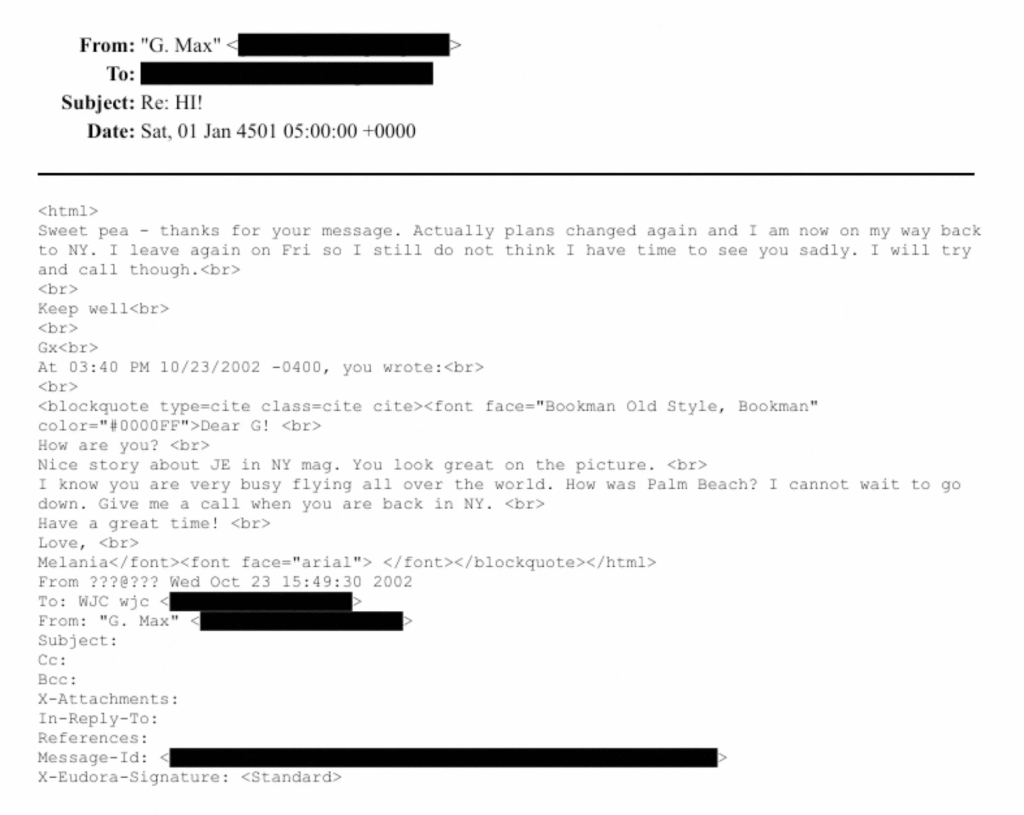 Melania Trump and Ghislaine Maxwell Email Exchange