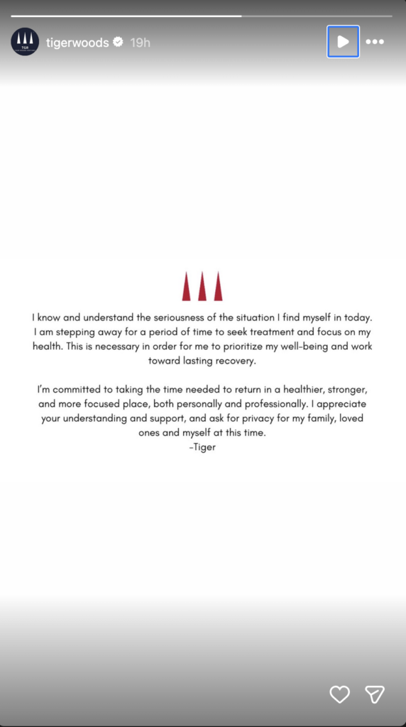 Tiger Woods Statement On Social Media