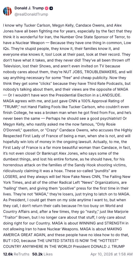 Trump Passage on the MAGA voices on Truth Social