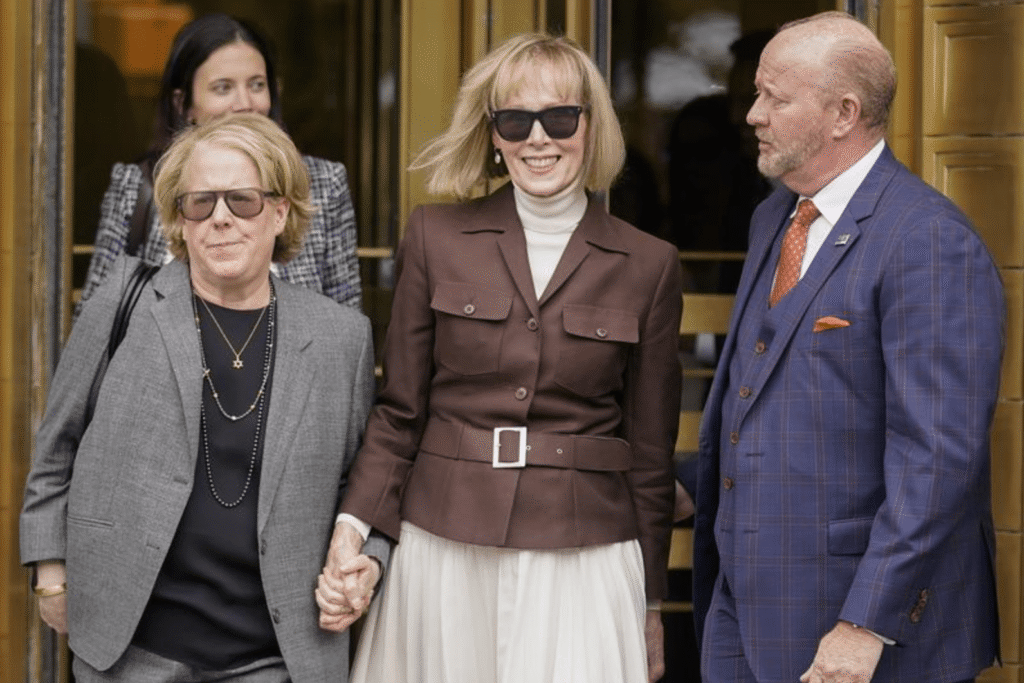 E. Jean Carroll (center) in 2023