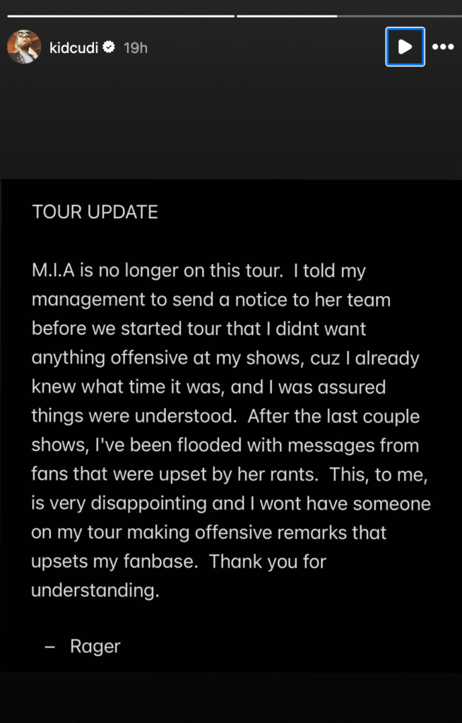 Kid Cudi Drops M.I.A from Tour