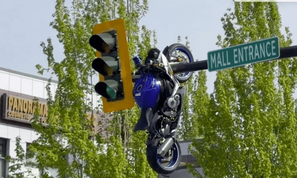 Motorcycle Left Hanging From Traffic Light After Shocking Crash in ...