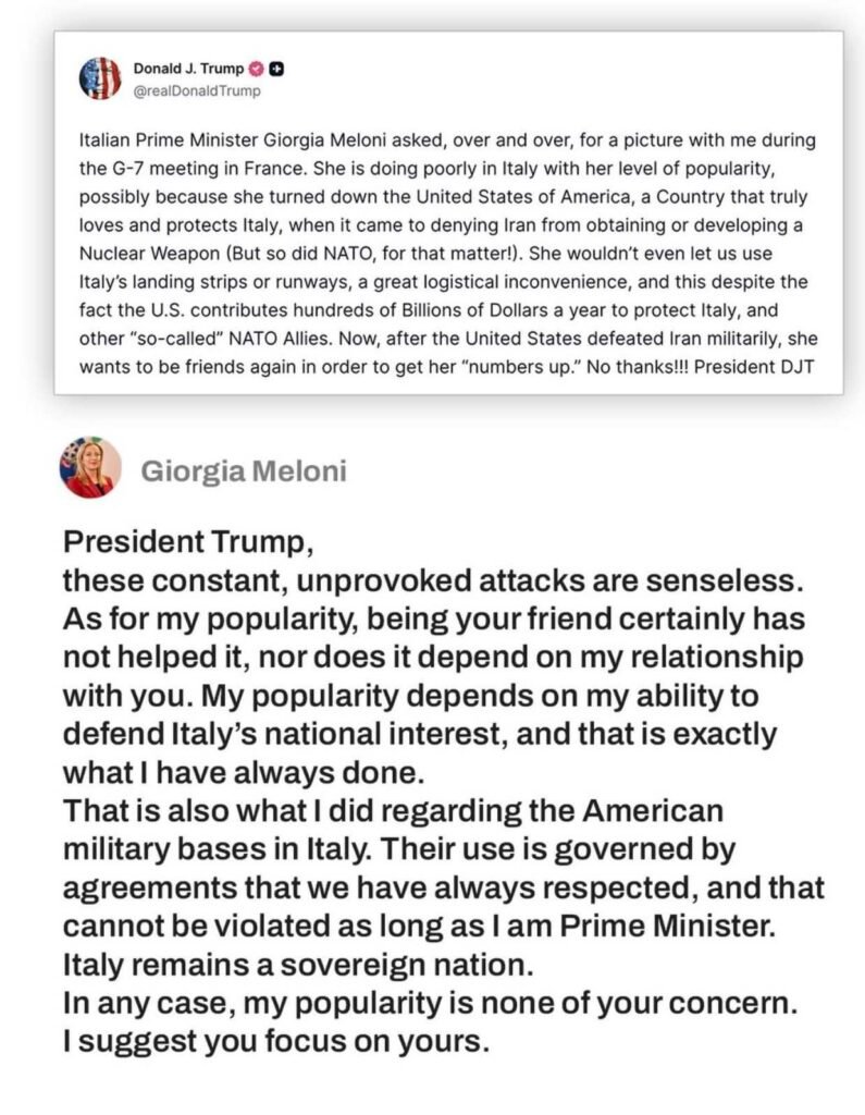 ‘Focus on Your Own Popularity’ Giorgia Meloni Fires Back at Donald Trump G7