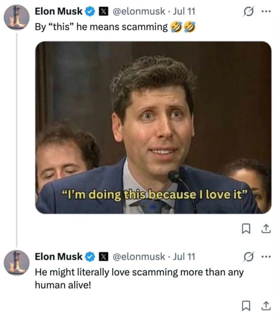 Elon Musk trolling OpenAI's Sam Altman calling him 'Scam Altman'